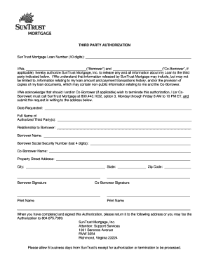 SunTrust Mortgage Third Party Authorization Form