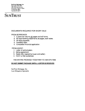 SunTrust Mortgage Short Sale Financial Statement