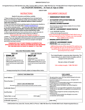 UK Passport Renewal Order Form
