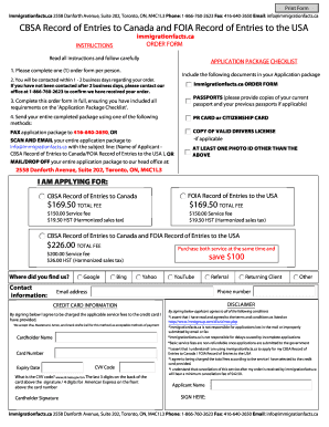 CBSA and FOIA Record of Entries Order Form