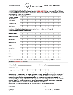 VFS Global Courier and SMS Request Form