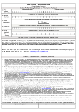 VFS Global SMS Service Application Form