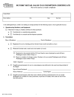 Washington Buyers' Retail Sales Tax Exemption Certificate