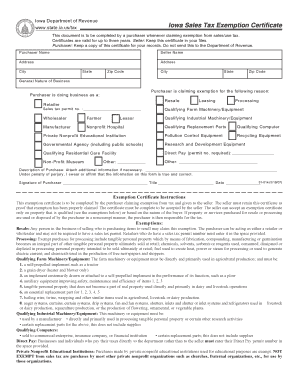 Iowa Sales Tax Exemption Certificate