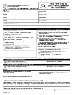 Missouri Sales/Use Tax Exemption Certificate