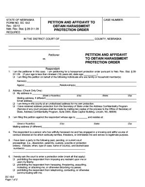 Nebraska Harassment Protection Order Petition