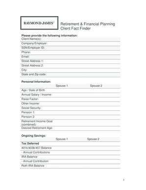 Client Fact Finder for Retirement Planning