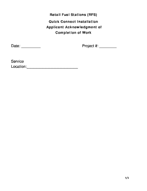Retail Fuel Stations Quick Connect Installation Acknowledgment