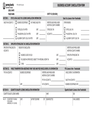 Pennsylvania Business Account Cancellation Form