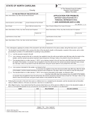 North Carolina Application for Probate