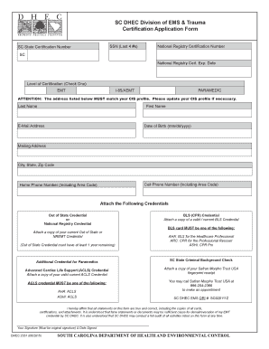 South Carolina EMT Certification Application Form