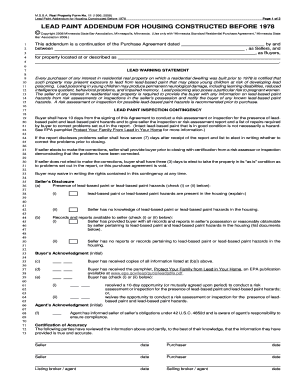 Lead Paint Addendum for Housing Constructed Before 1978