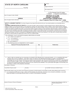 North Carolina Motion to Claim Exempt Property