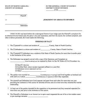 North Carolina Absolute Divorce Judgment