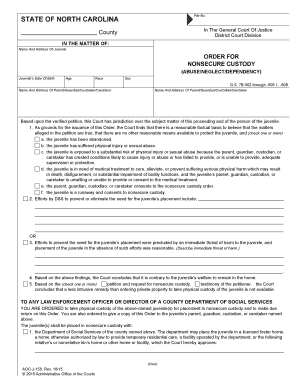 North Carolina Nonsecure Custody Order