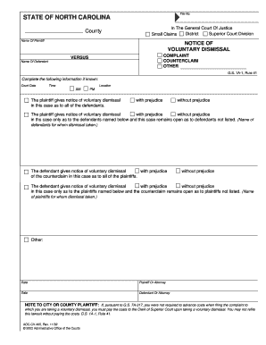 North Carolina Voluntary Dismissal Notice