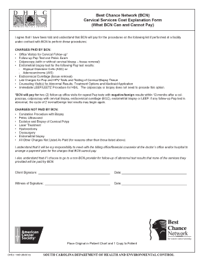Best Chance Network Cervical Services Cost Explanation Form