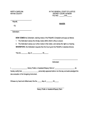 North Carolina Divorce Waiver Form