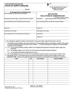 North Carolina Application for Letters of Administration
