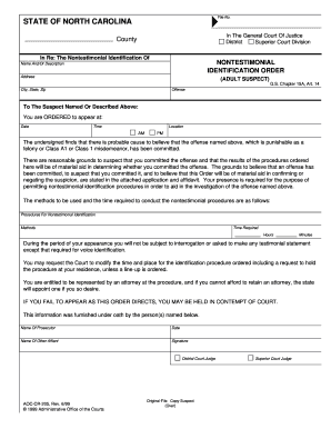 North Carolina Nontestimonial Identification Order