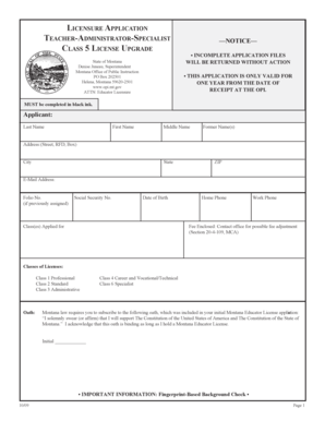 Montana Class 5 License Upgrade Application