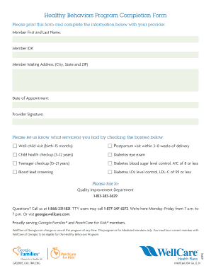 Healthy Behaviors Program Completion Form
