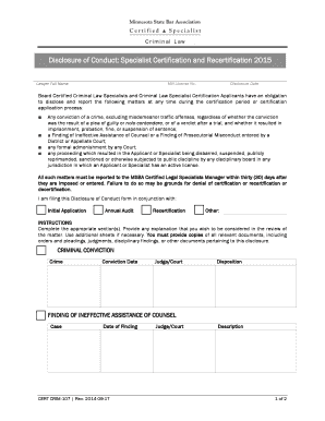 Disclosure of Conduct Form for Specialist Certification