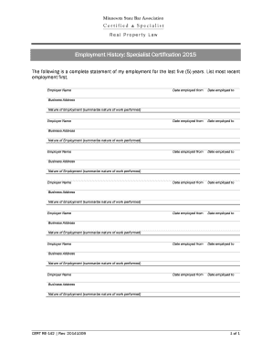 Specialist Certification Employment History Form