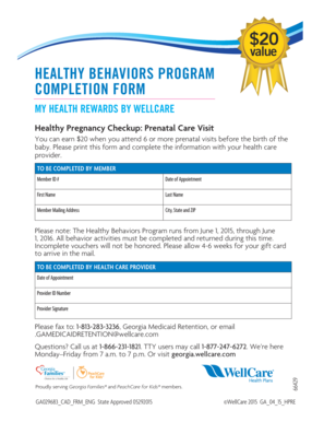 Healthy Behaviors Program Completion Form