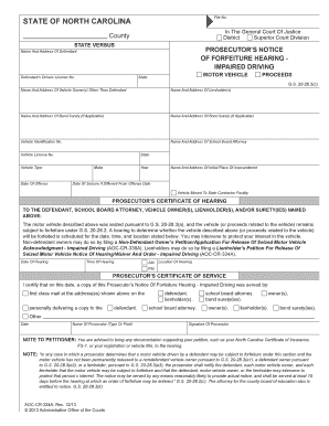 Prosecutor’s Notice of Forfeiture Hearing - Impaired Driving