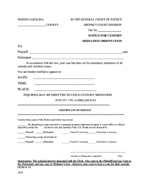 North Carolina Custody Mediation Notice