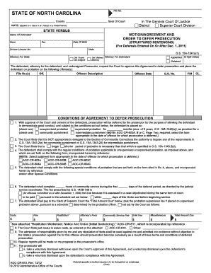 North Carolina Motion Agreement Order to Defer Prosecution