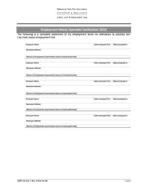 Specialist Certification Employment History Form