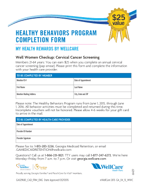 WellCare Cervical Cancer Screening Completion Form