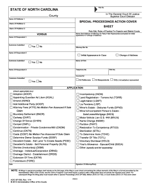 North Carolina Special Proceedings Action Cover