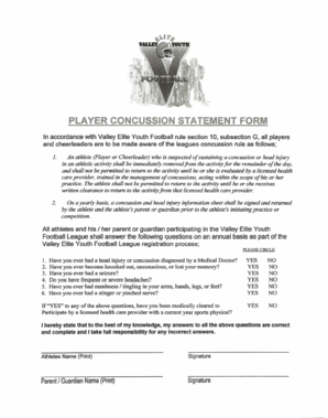 Valley Elite Youth Football Concussion Form