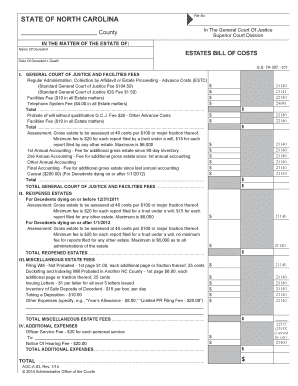 North Carolina Estate Bill of Costs