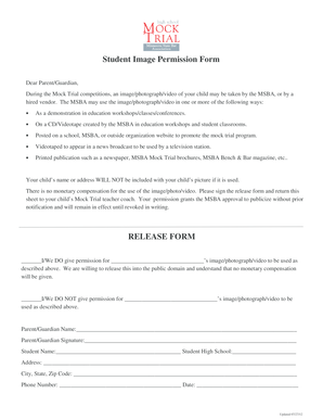 Student Image Permission Form