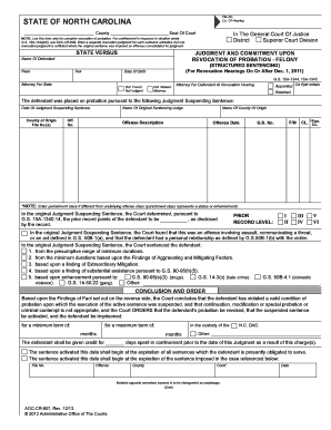 North Carolina Felony Probation Revocation Judgment