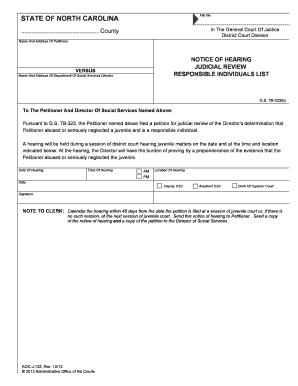 North Carolina Notice of Hearing for Judicial Review