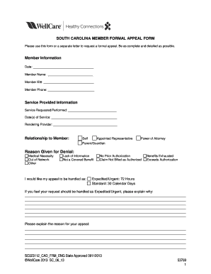 South Carolina Member Formal Appeal Form