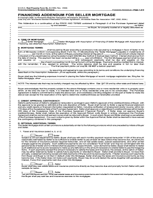 Minnesota Seller Mortgage Financing Addendum