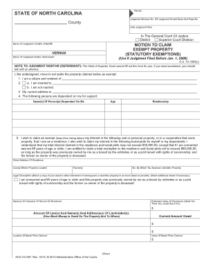 North Carolina Motion to Claim Exempt Property