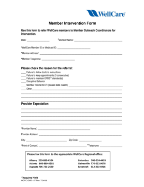 WellCare Member Intervention Form