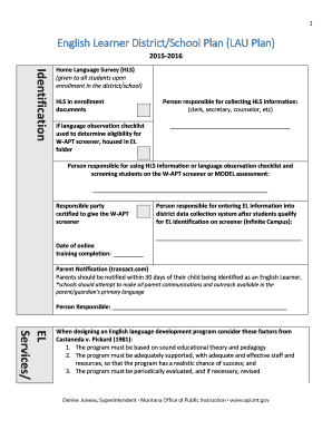 English Learner District School Plan LAU Form