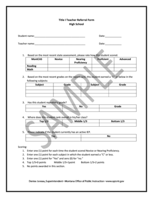 Title I Teacher Referral Form