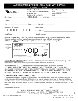 WellCare Health Plan EFT Authorization Form