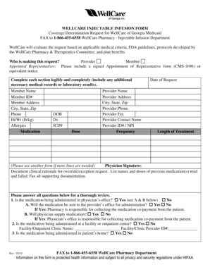 WellCare Injectable Infusion Form