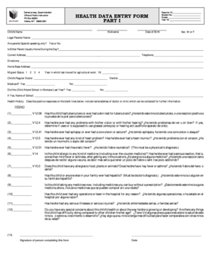 Montana Health Data Entry Form