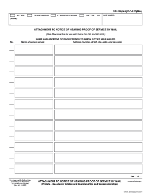 Attachment to Notice of Hearing Proof of Service by Mail